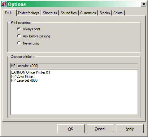 EComTrader — printer settings